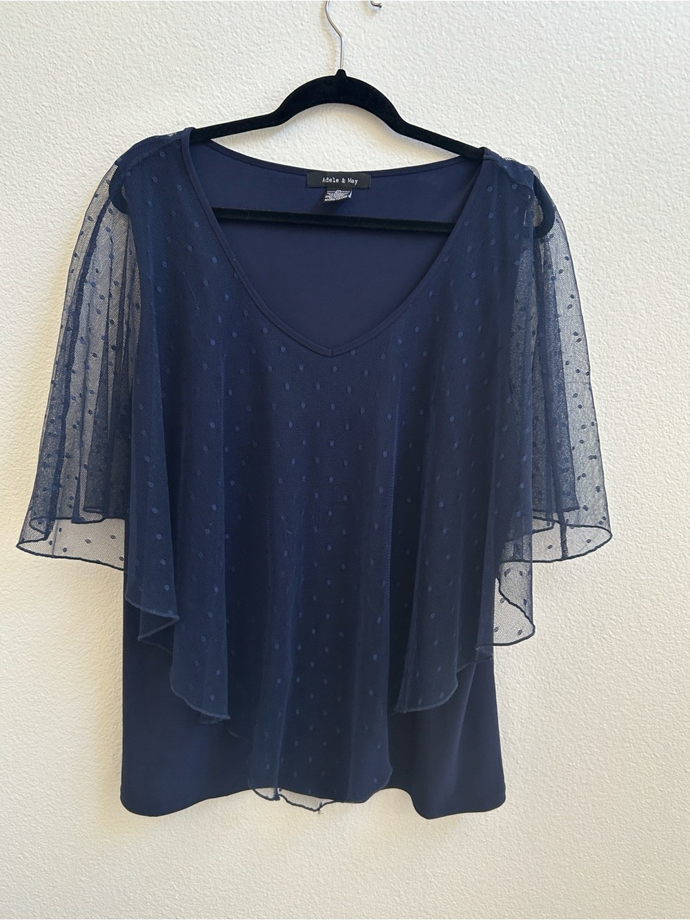 Navy Sheer Dot Flutter Sleeve Women’s Top